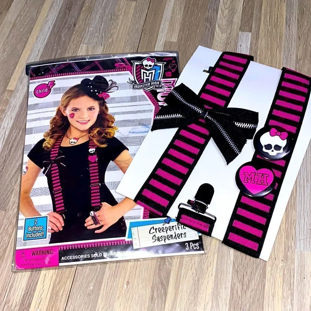 Monster High doll Pink Black Skulls suspenders dress up punk goth cosplay Nwt